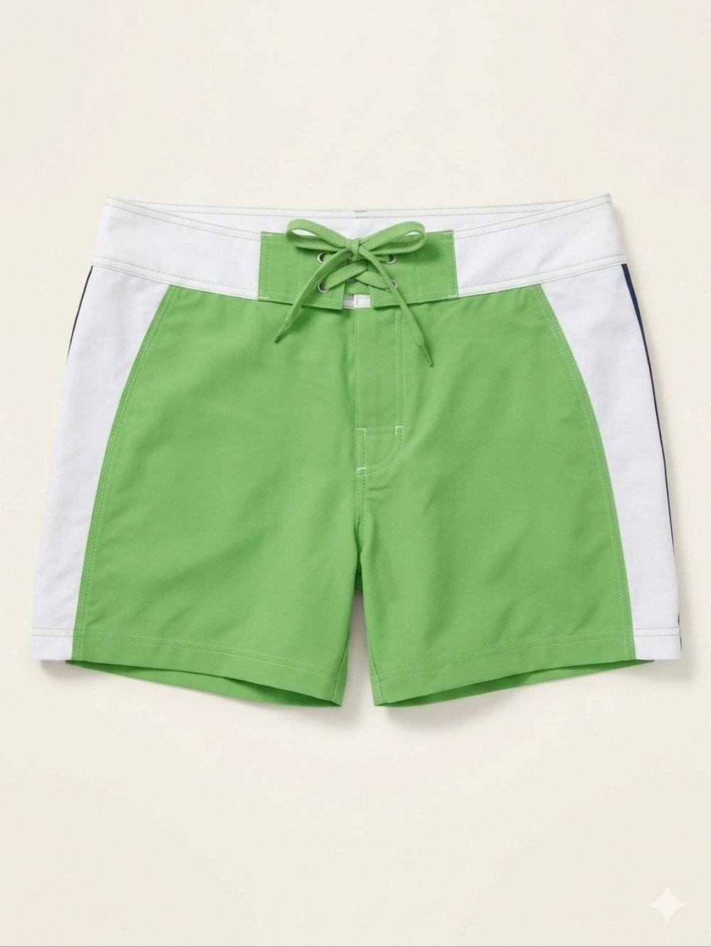 Ing Green and White Panel Swim Shorts with Lace Waist 13. Unisex